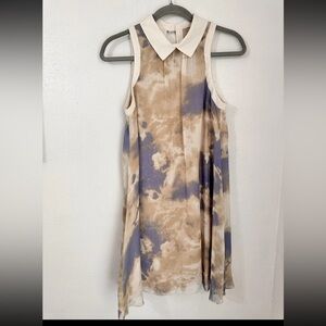 Harlyn White and Blue Sleeveless Midi Dress with Peter Pan Collar